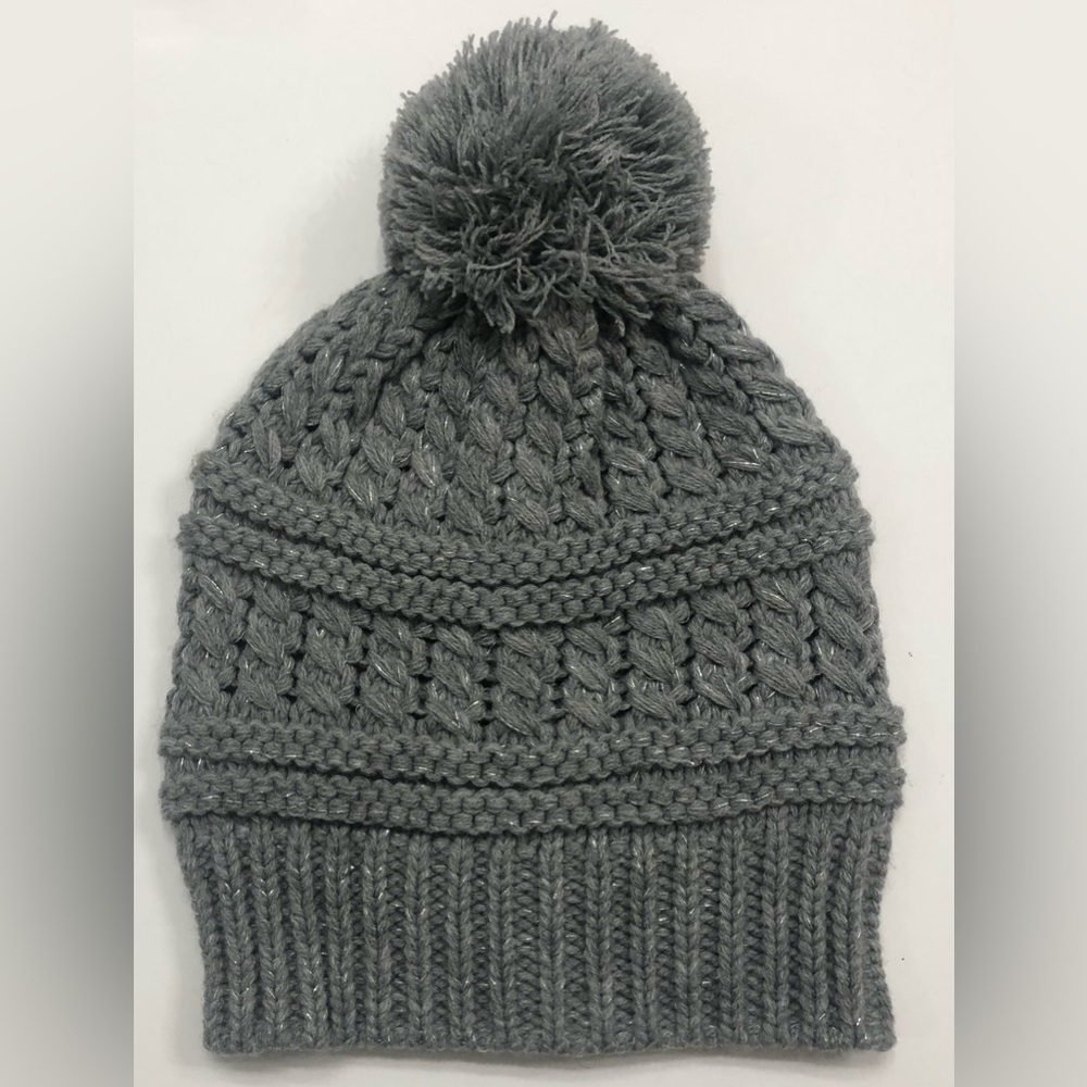 Max Studio beanie Gray Knit Pom-Pom